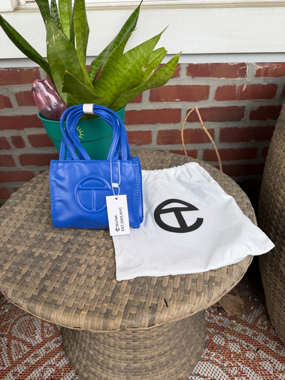 Telfar Electric Blue Mini Shopping Bag with Embossed Logo